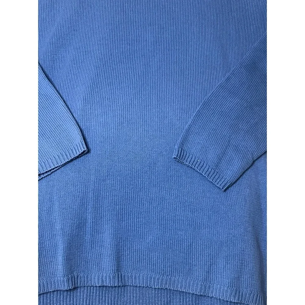 Crazy Horse By Liz Claiborne Sweater Large Blue V-Neck Knit Ribbed Cotton NWOT